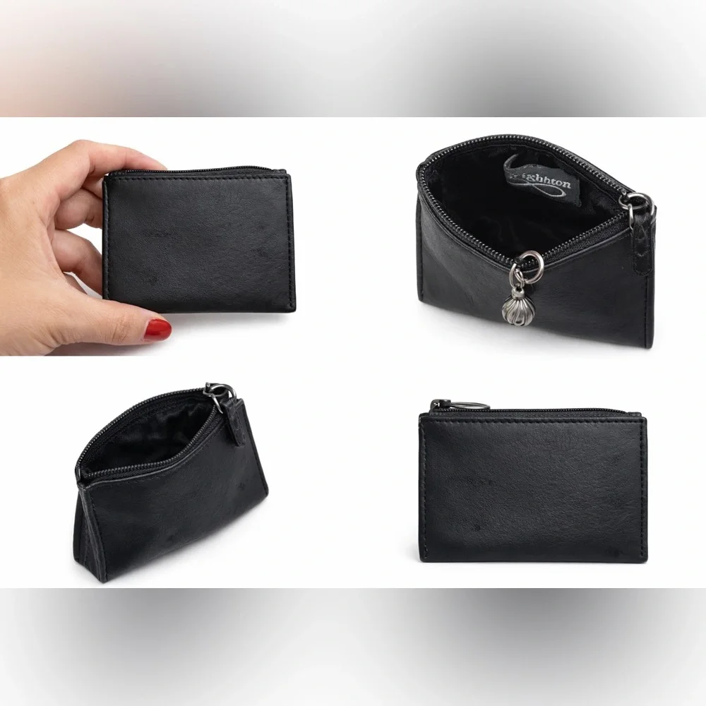 Brighton Black Leather Heart ID Zip Coin Wallet